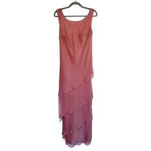 Dela-Jo by Lida Formal Shiny Salmon Pink Asymmetric Tiered Ruffle Dress, Size 8